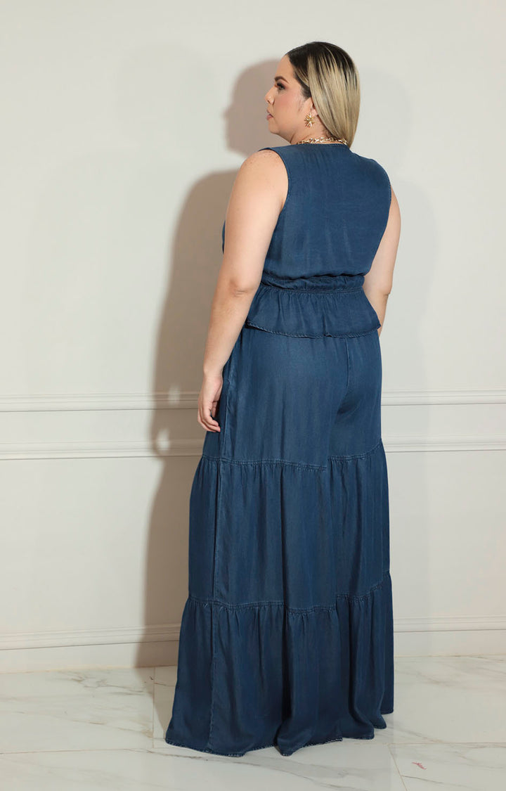 Conjunto de mezclilla con elástico sin mangas y pantalón - CONJUNTO XL Boutiquemirel 