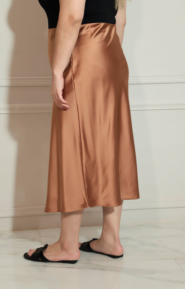 Falda café lisa de satín - FALDA XL Boutiquemirel 