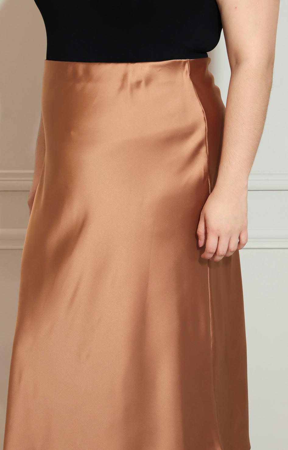 Falda café lisa de satín - FALDA XL Boutiquemirel 