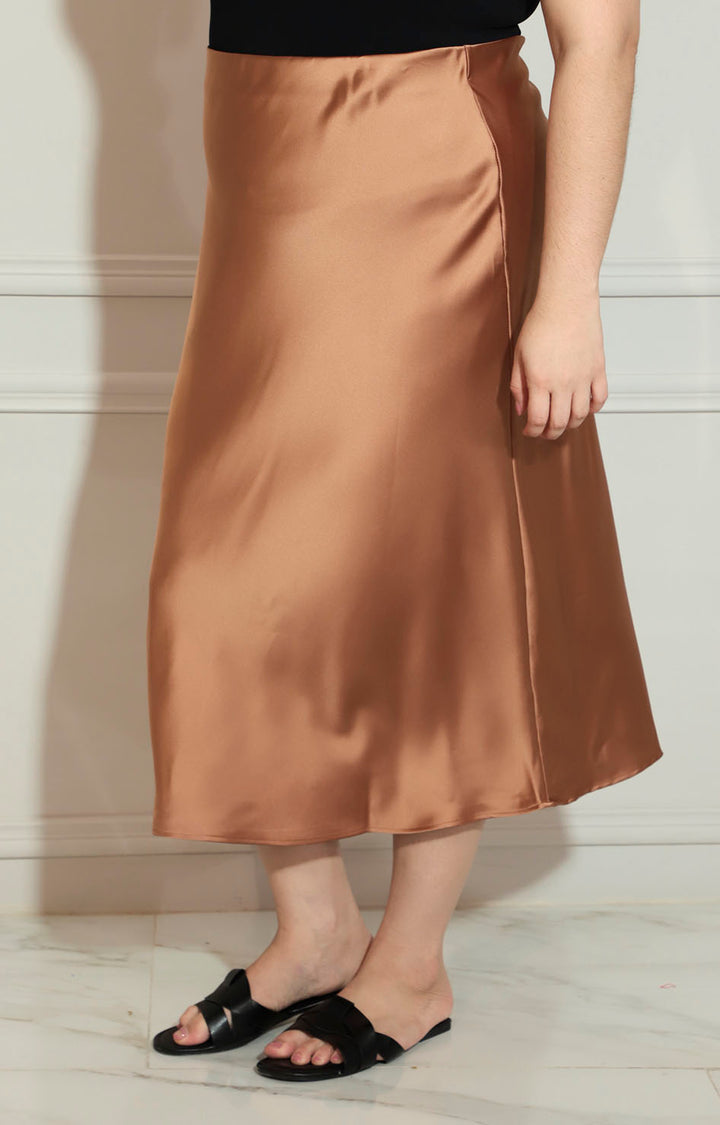 Falda café lisa de satín - FALDA XL Boutiquemirel 