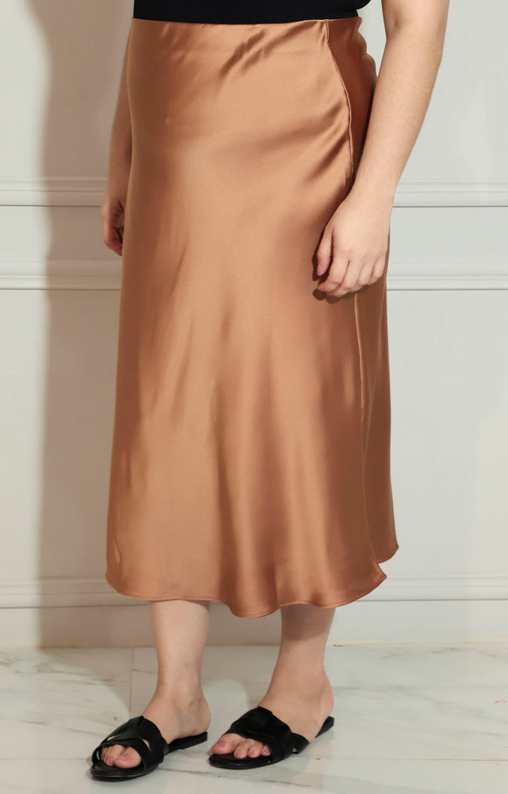 Falda café lisa de satín - FALDA XL Boutiquemirel 