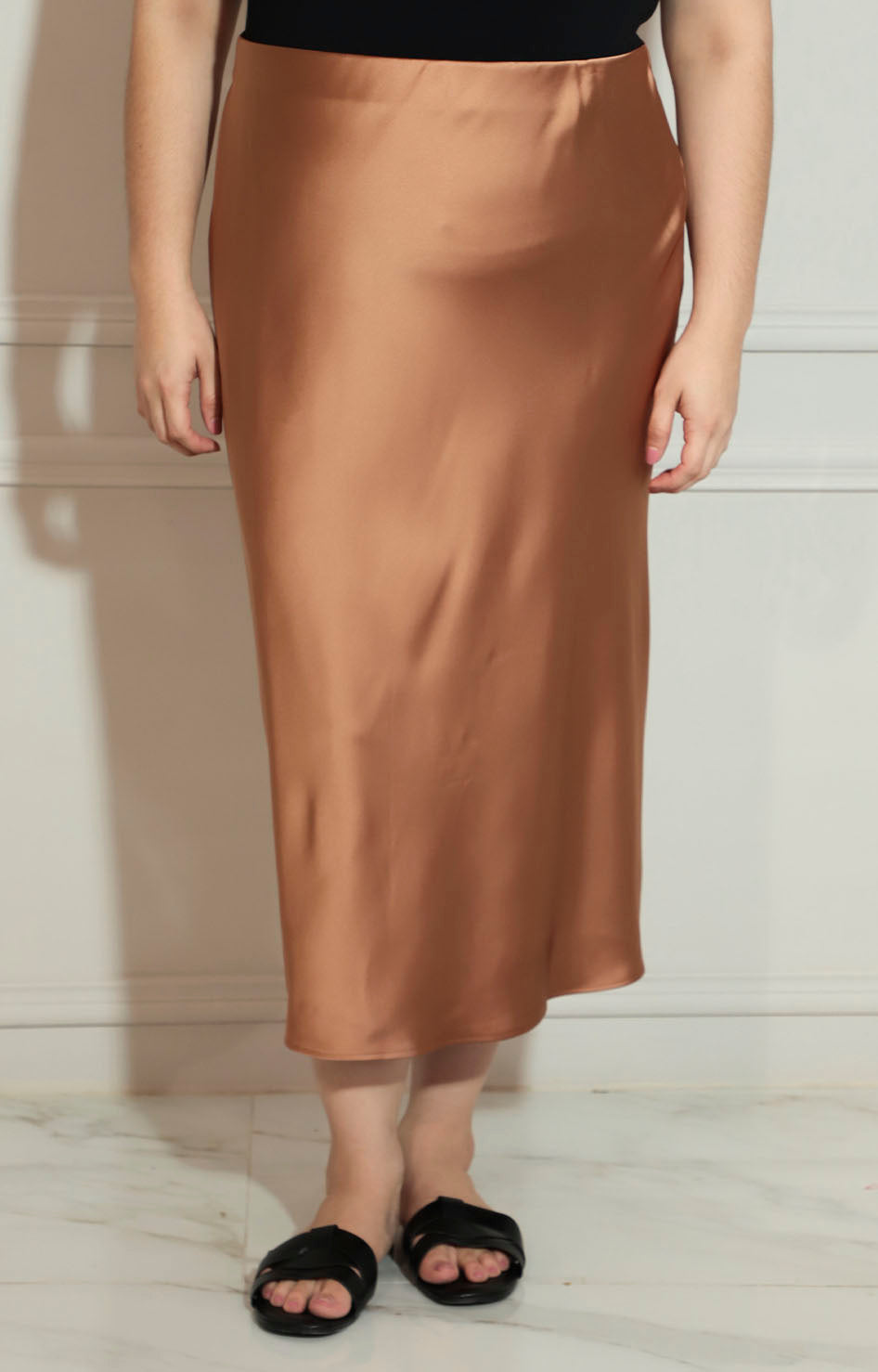 Falda café lisa de satín - FALDA XL Boutiquemirel 