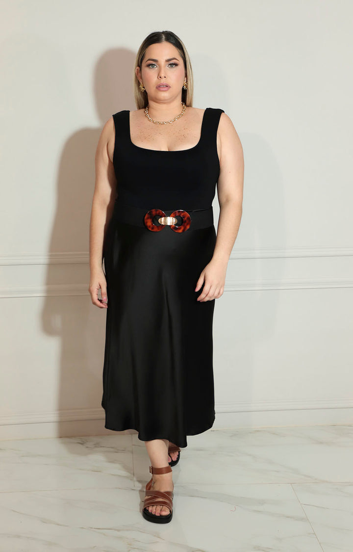 Falda negra lisa de satín - FALDA XL Boutiquemirel 