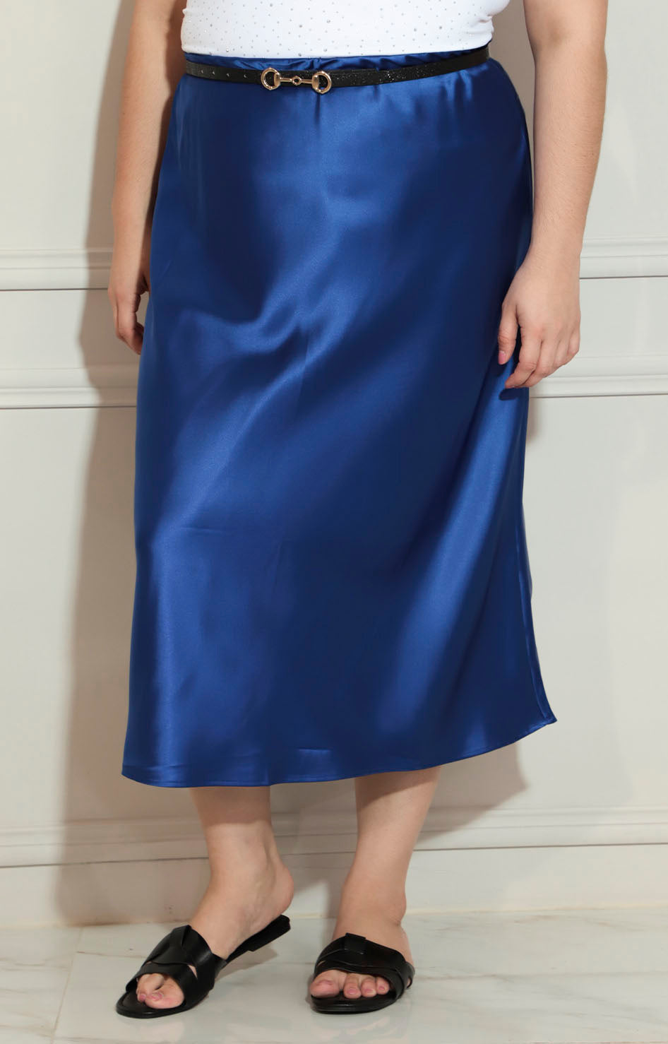 Falda azul lisa de satín - FALDA XL Boutiquemirel 