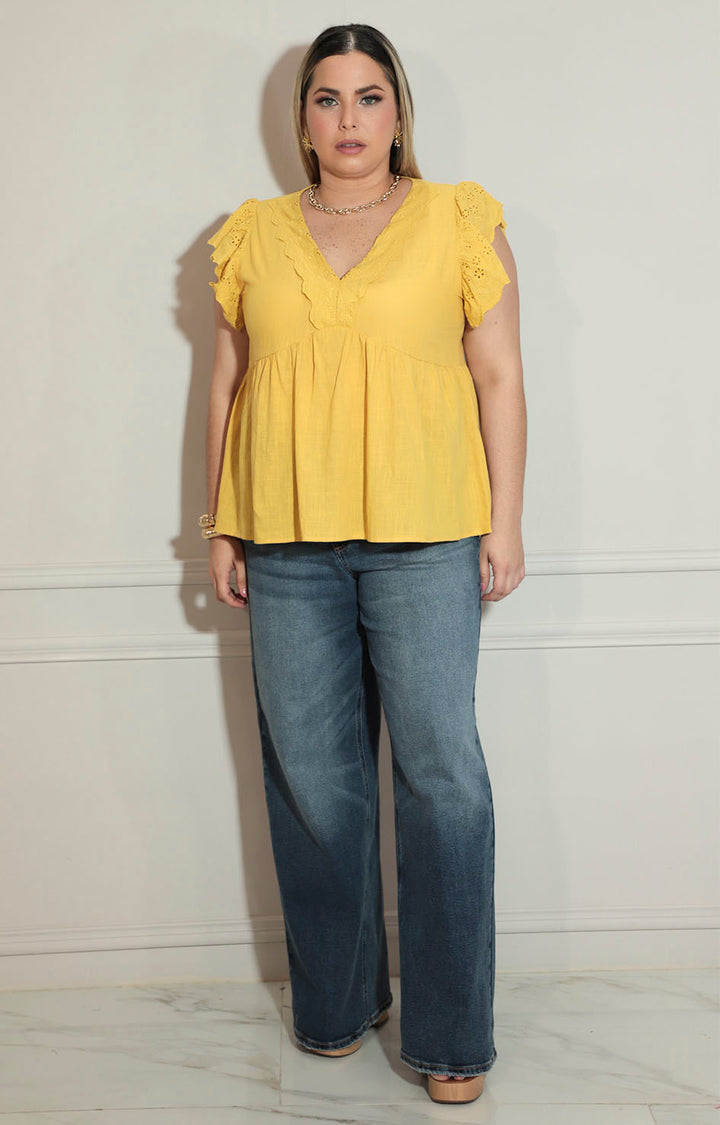 Blusa mostaza con bordado sin mangas - BLUSA XL Boutiquemirel 