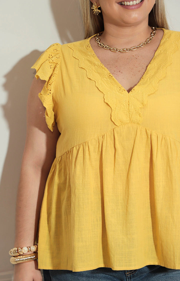 Blusa mostaza con bordado sin mangas - BLUSA XL Boutiquemirel 