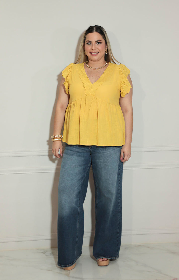 Blusa mostaza con bordado sin mangas - BLUSA XL Boutiquemirel 