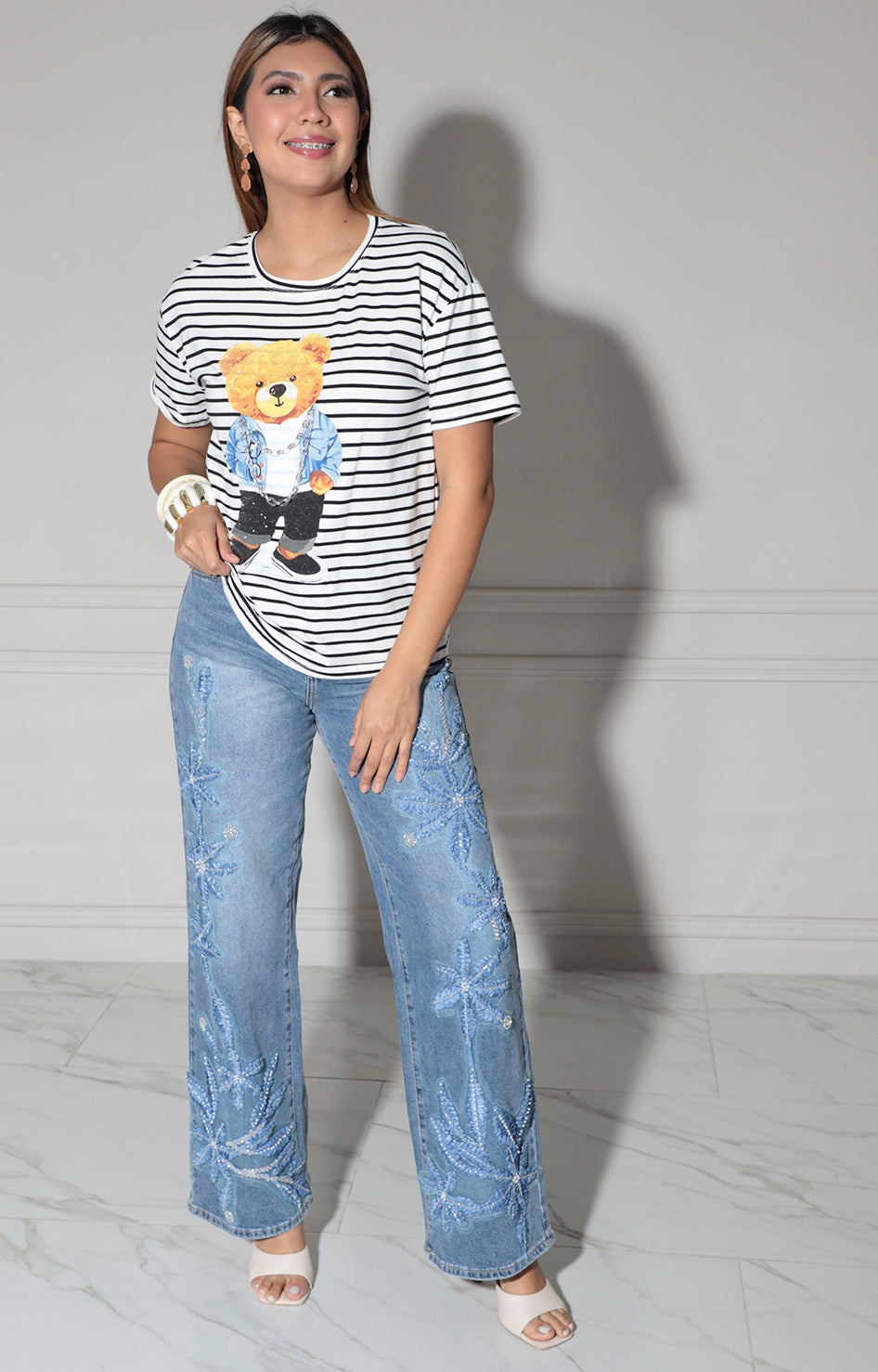 Blusa negra de rayas teddy