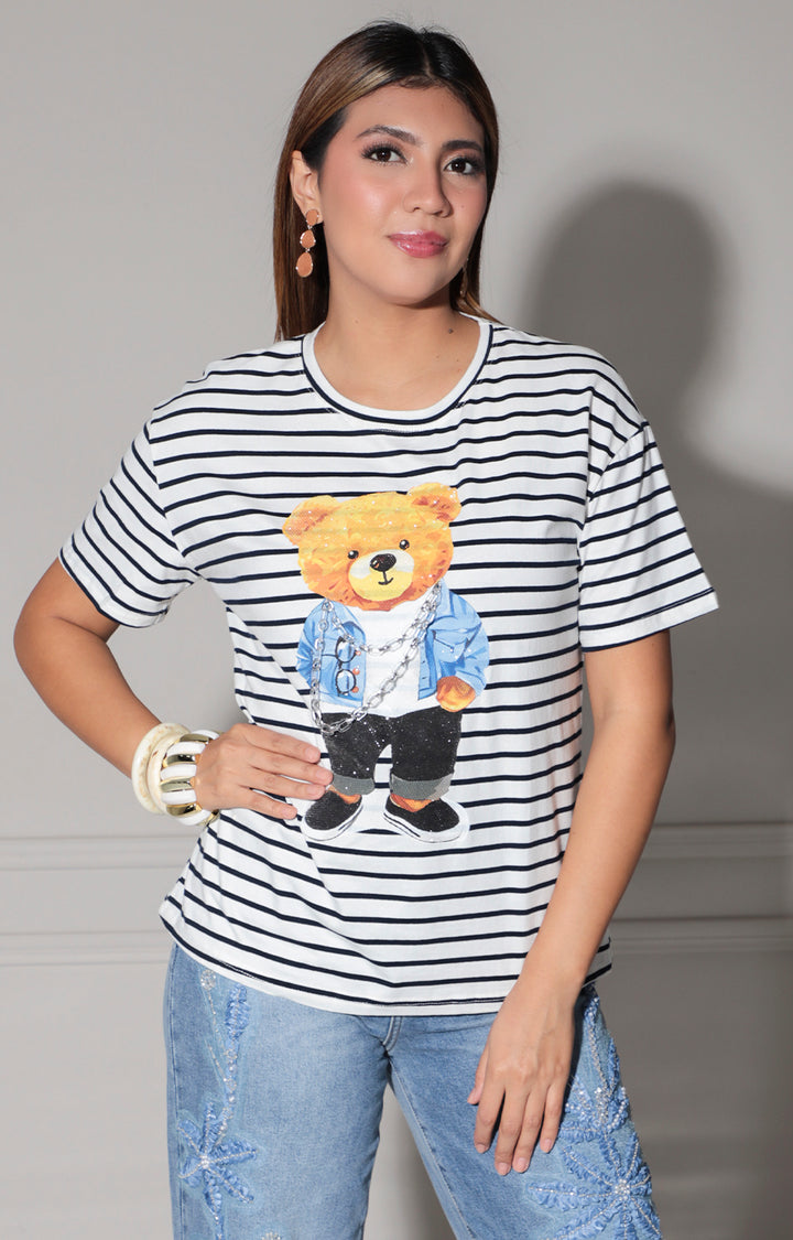 Blusa negra de rayas teddy