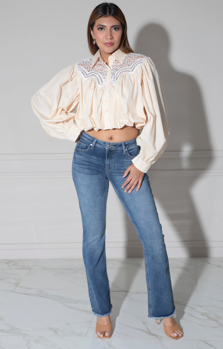 Blusa beige con bordado - BLUSA Boutiquemirel 