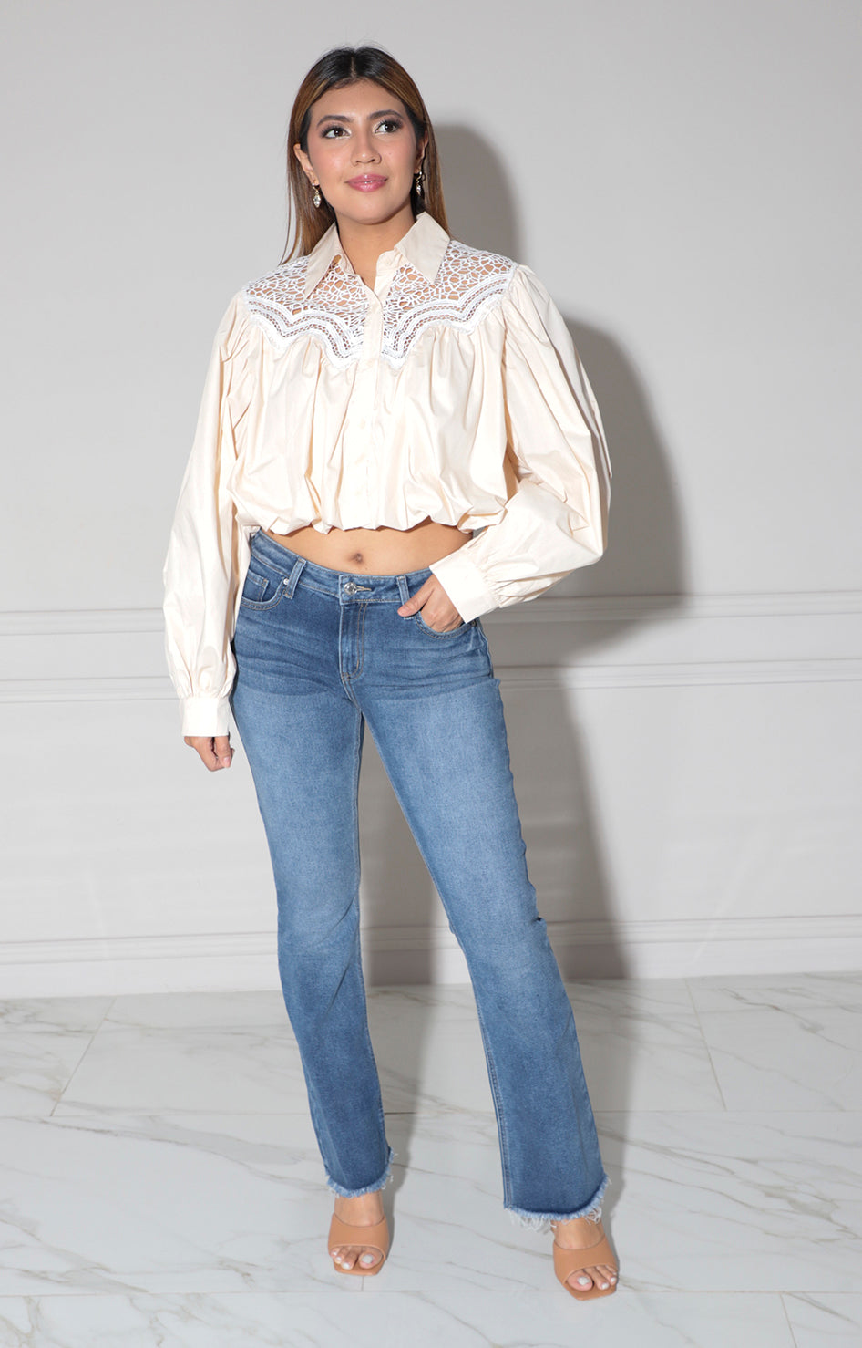 Blusa beige con bordado - BLUSA Boutiquemirel 