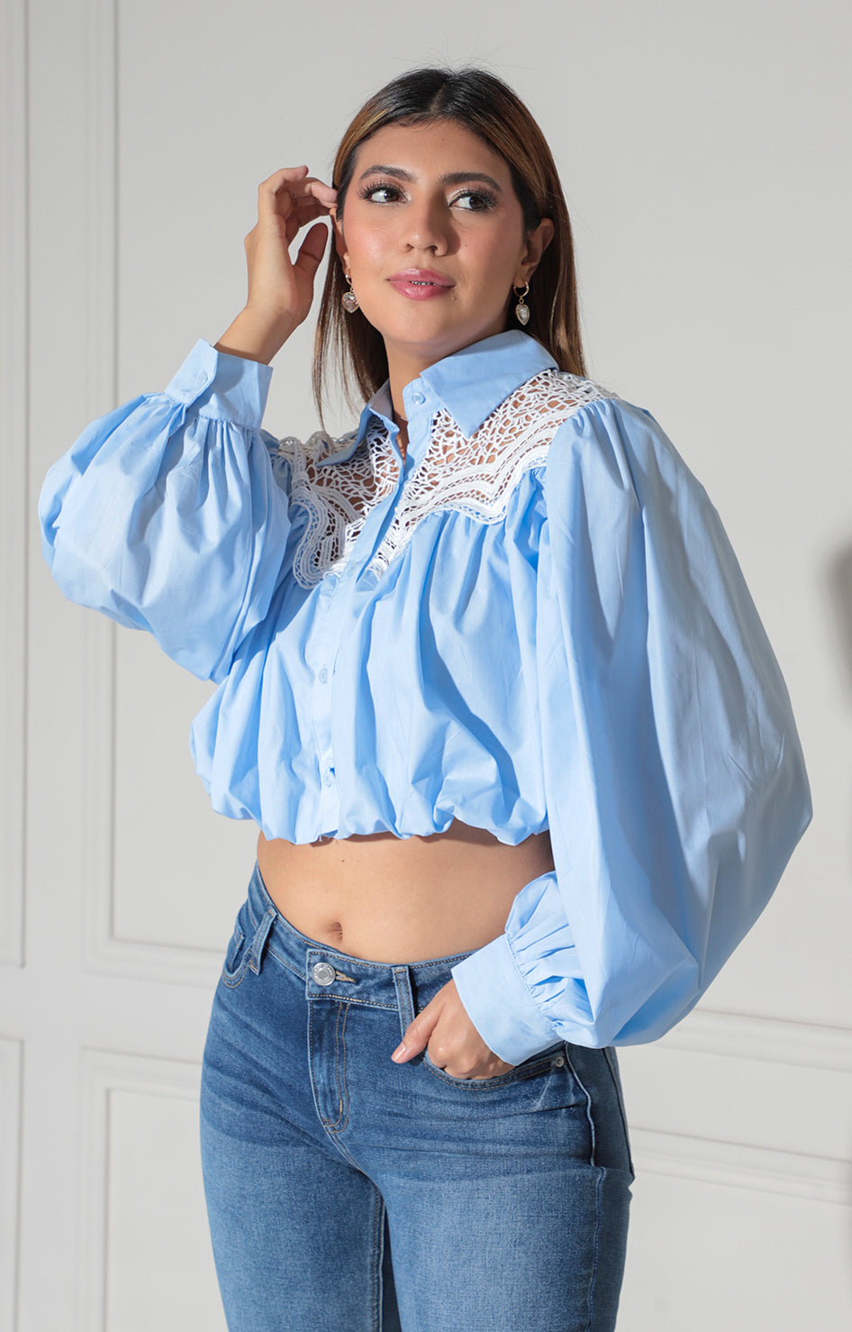 Blusa azul con bordado - BLUSA Boutiquemirel 