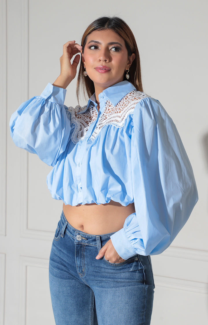 Blusa azul con bordado - BLUSA Boutiquemirel 