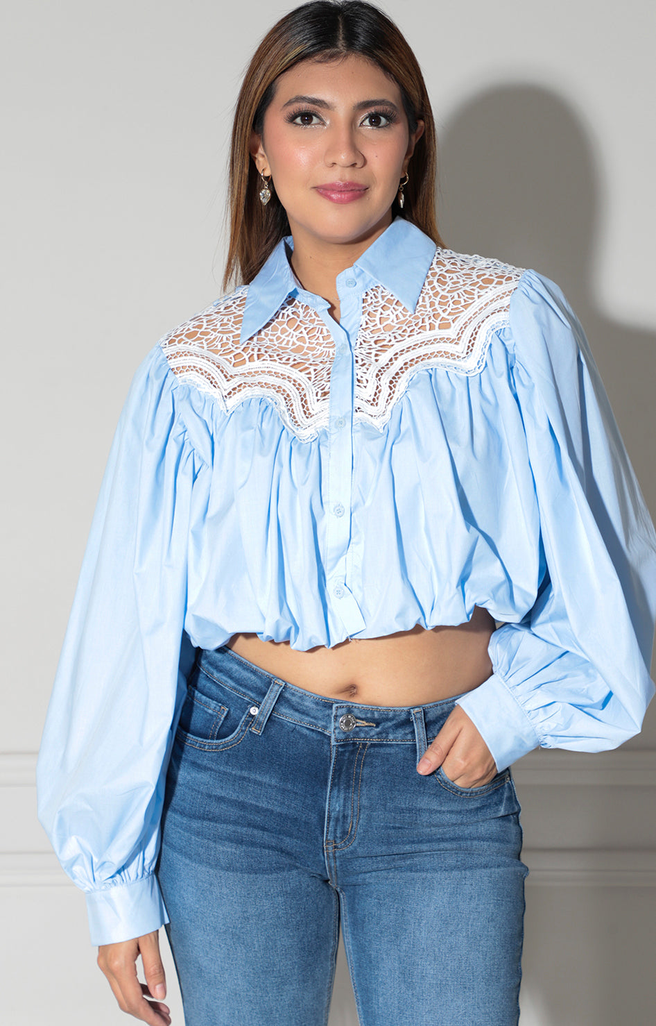 Blusa azul con bordado - BLUSA Boutiquemirel 