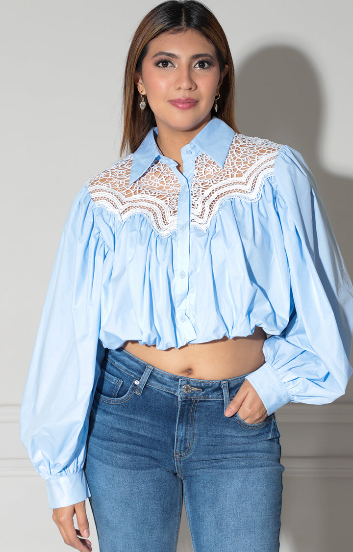 Blusa azul con bordado - BLUSA Boutiquemirel 