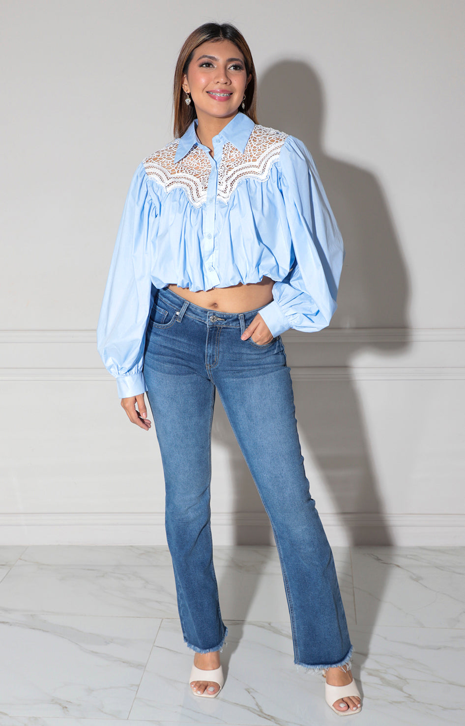 Blusa azul con bordado - BLUSA Boutiquemirel 