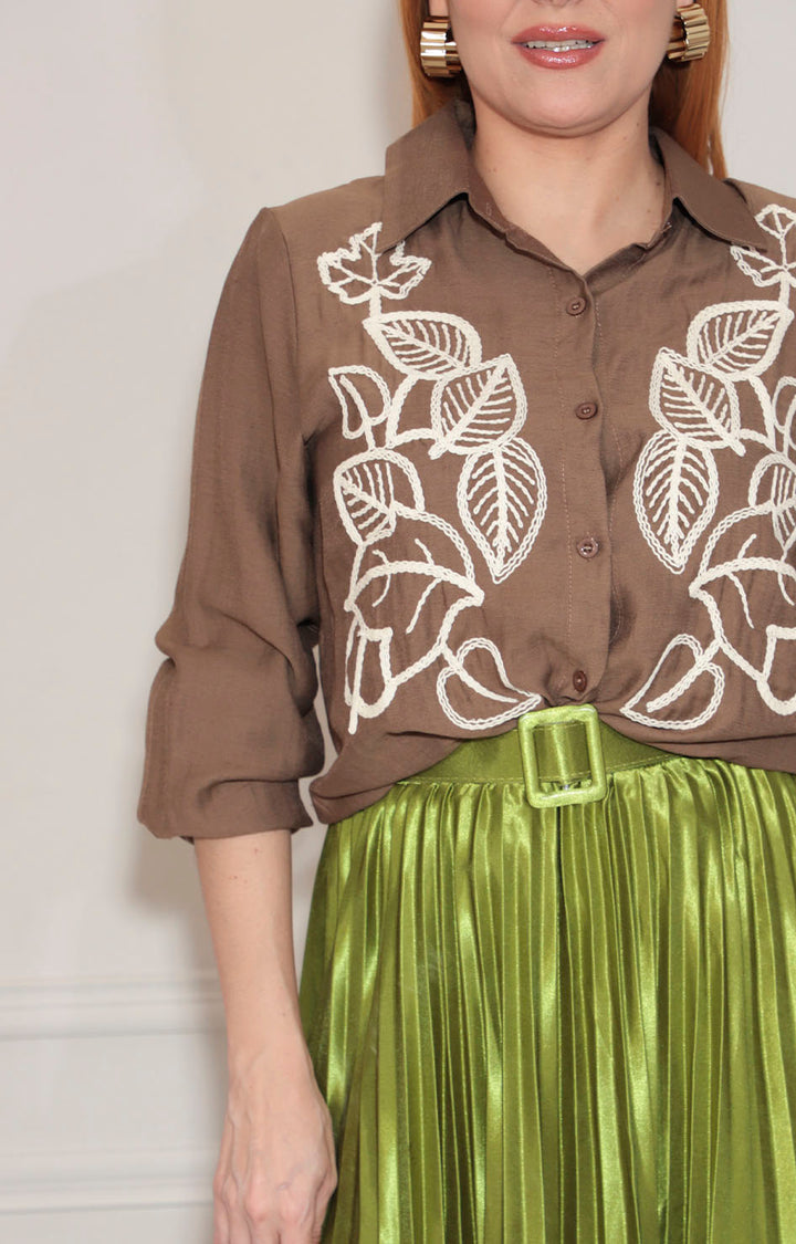 Camisera café bordada - BLUSA Boutiquemirel 
