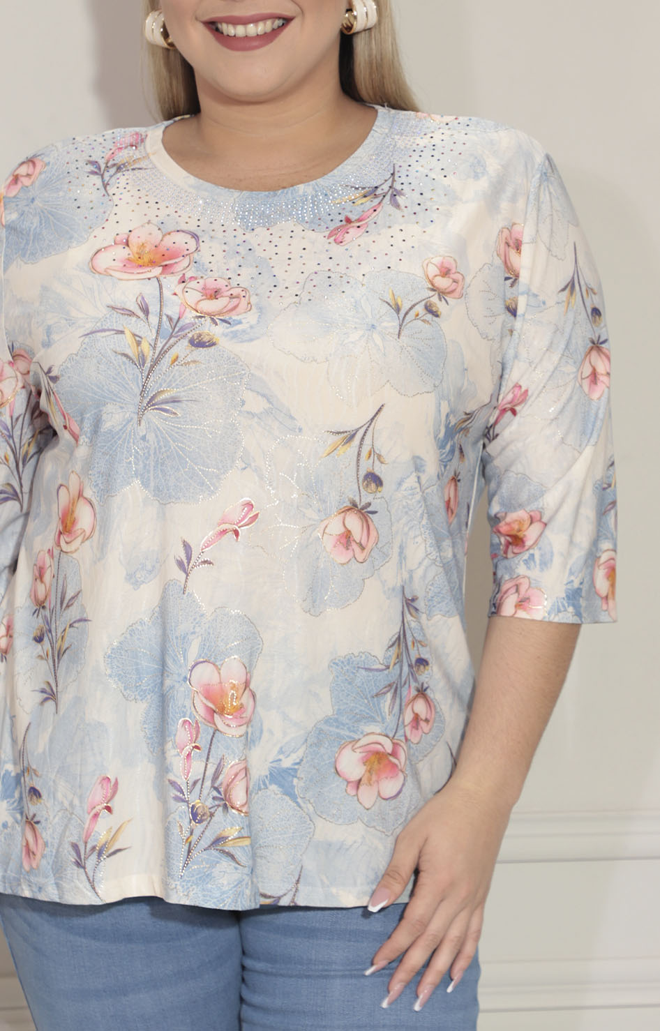 Blusa azul con flores - BLUSA XL Boutiquemirel 