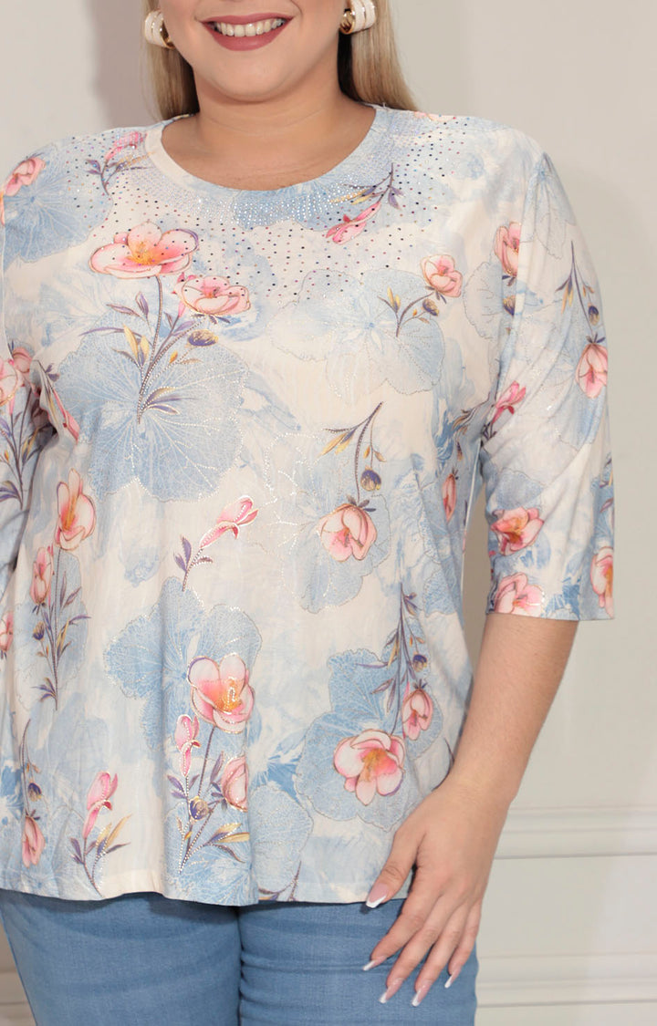 Blusa azul con flores - BLUSA XL Boutiquemirel 