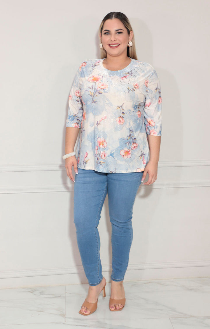 Blusa azul con flores - BLUSA XL Boutiquemirel 