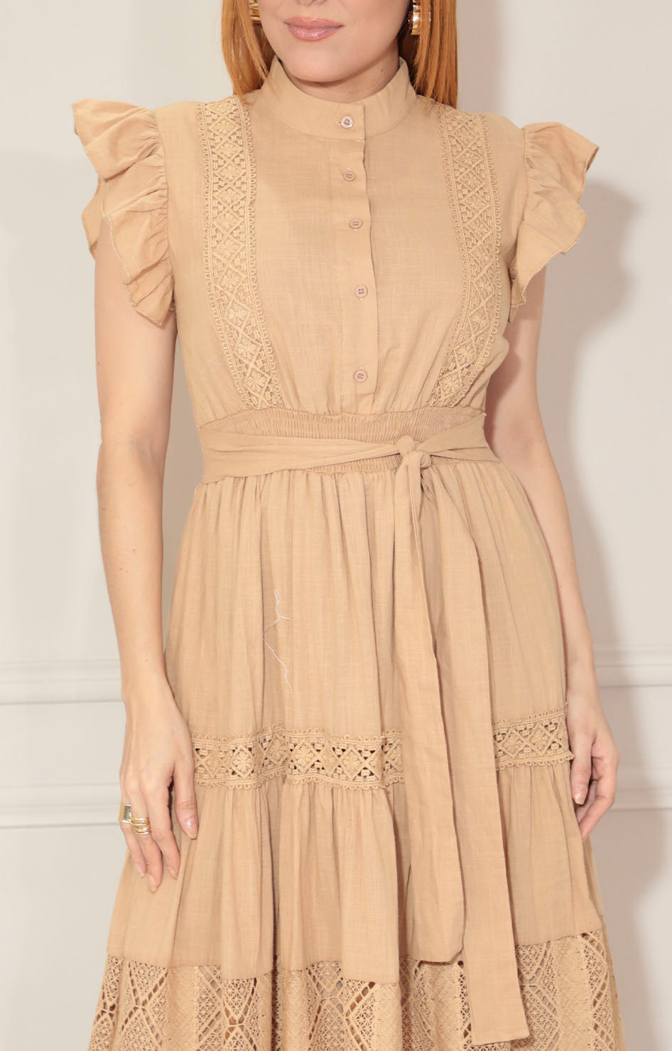 Vestido beige con lazo - VESTIDO Boutiquemirel 