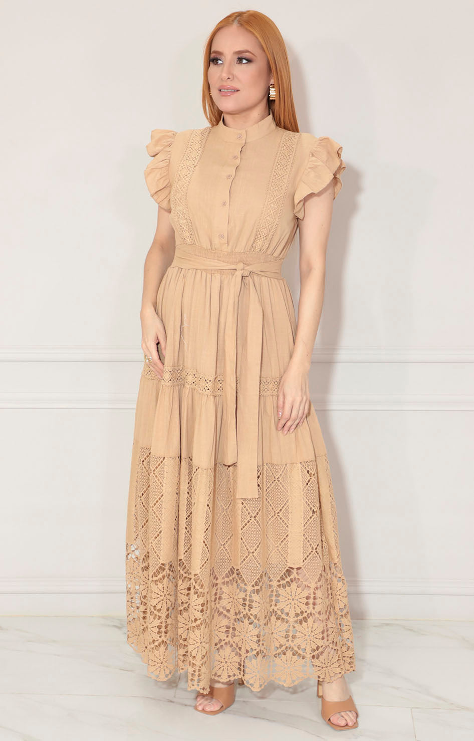 Vestido beige con lazo - VESTIDO Boutiquemirel 