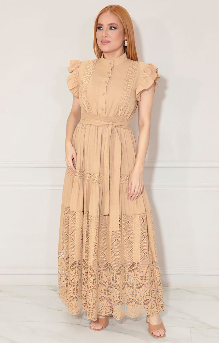 Vestido beige con lazo - VESTIDO Boutiquemirel 