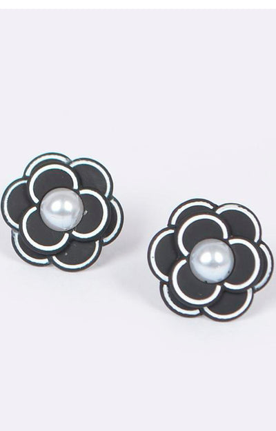 Arete pequeño flor negro con blanco - Boutiquemirel
