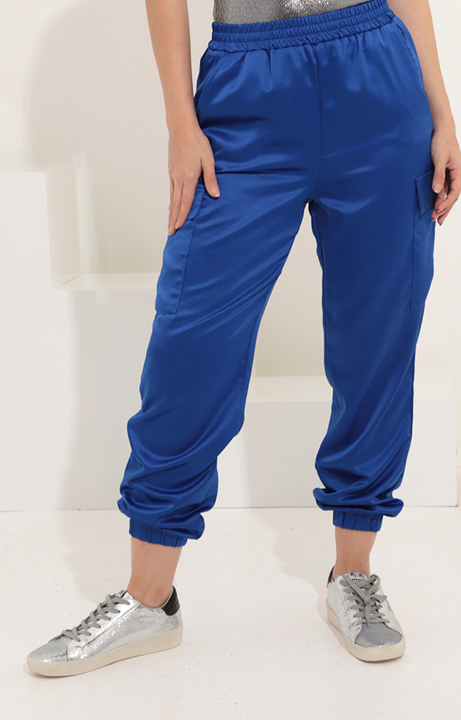 Pantalón azul cargo satinado - Boutiquemirel