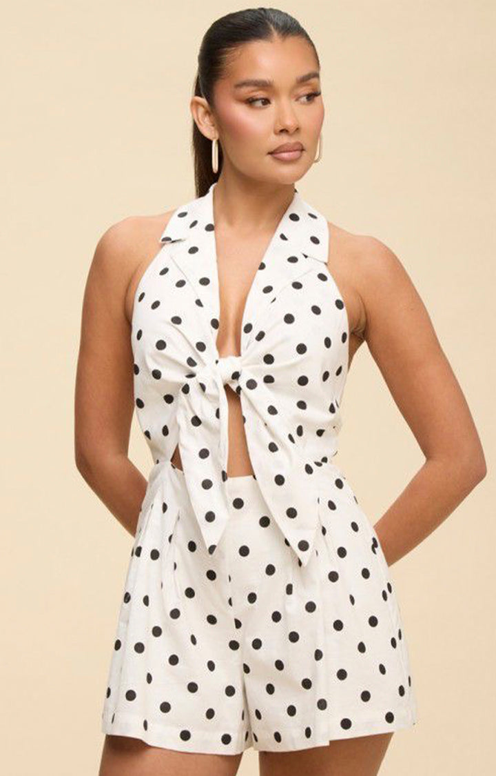 Jumpsuit blanco polka-dot - PALAZZO CORTO REGULAR Boutiquemirel 