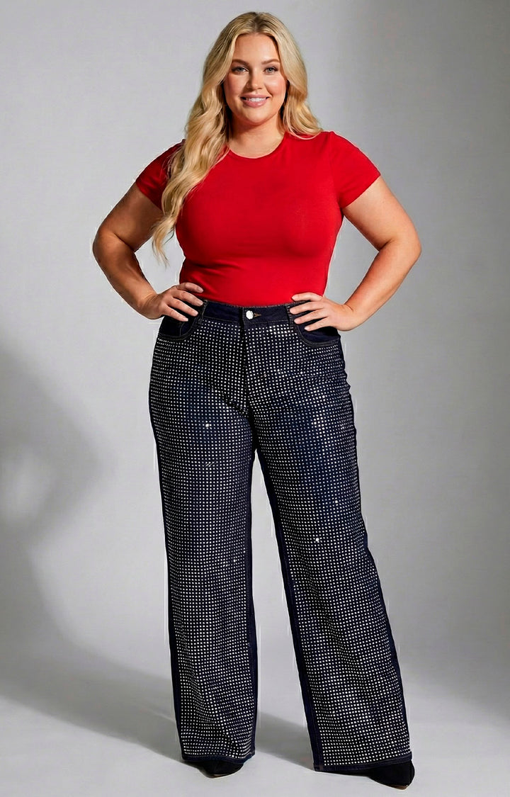 Pantalón denim con brillos