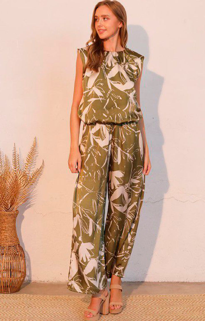 Pantalón verde estampado en blanco