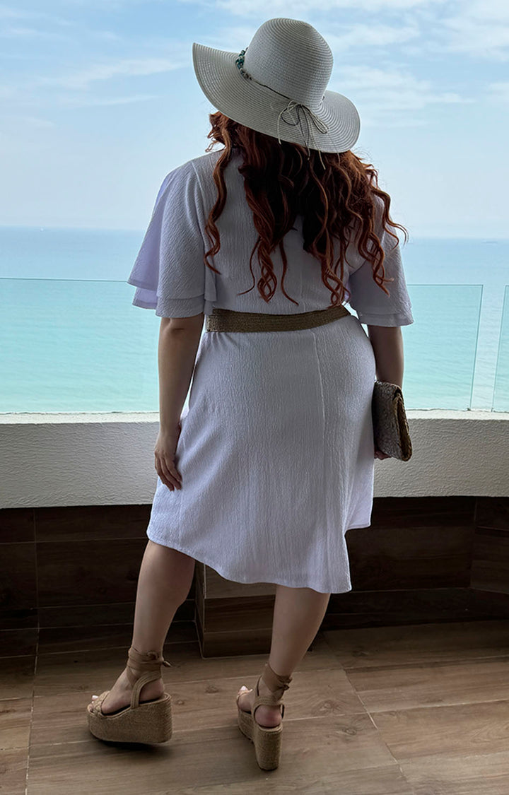 Vestido blanco con cinturón - Boutiquemirel
