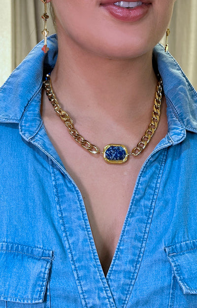 Collar dorado con piedra azul - Boutiquemirel
