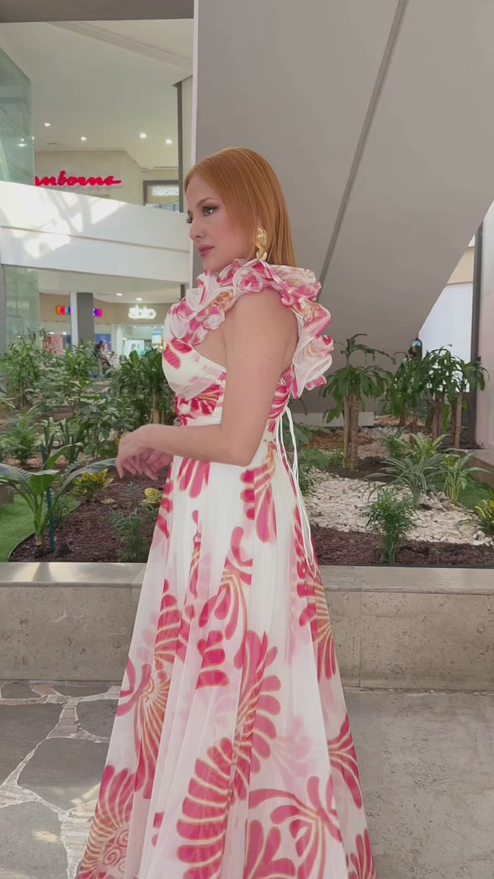 Vestido blanco estampado en rojo