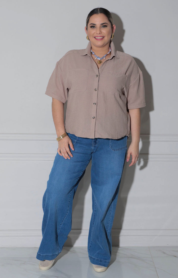 Blusa beige de botones - BLUSAS CURVY Boutiquemirel 