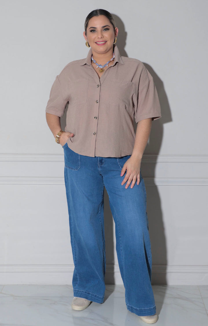 Blusa beige de botones - BLUSAS CURVY Boutiquemirel 