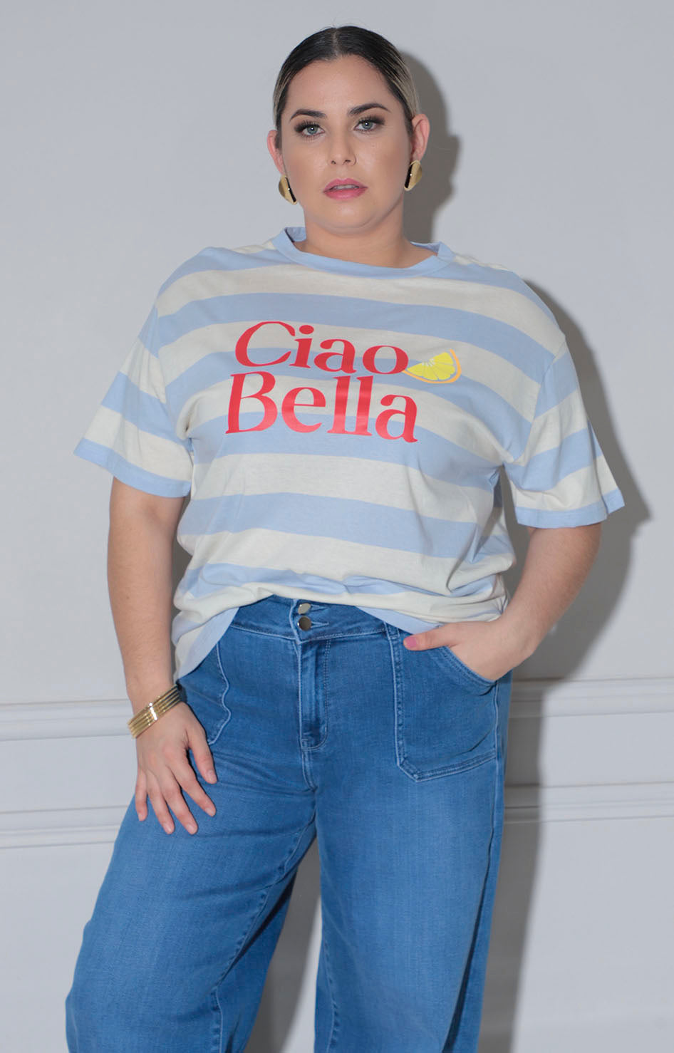 Blusa de rayas azul - BLUSAS CURVY Boutiquemirel 