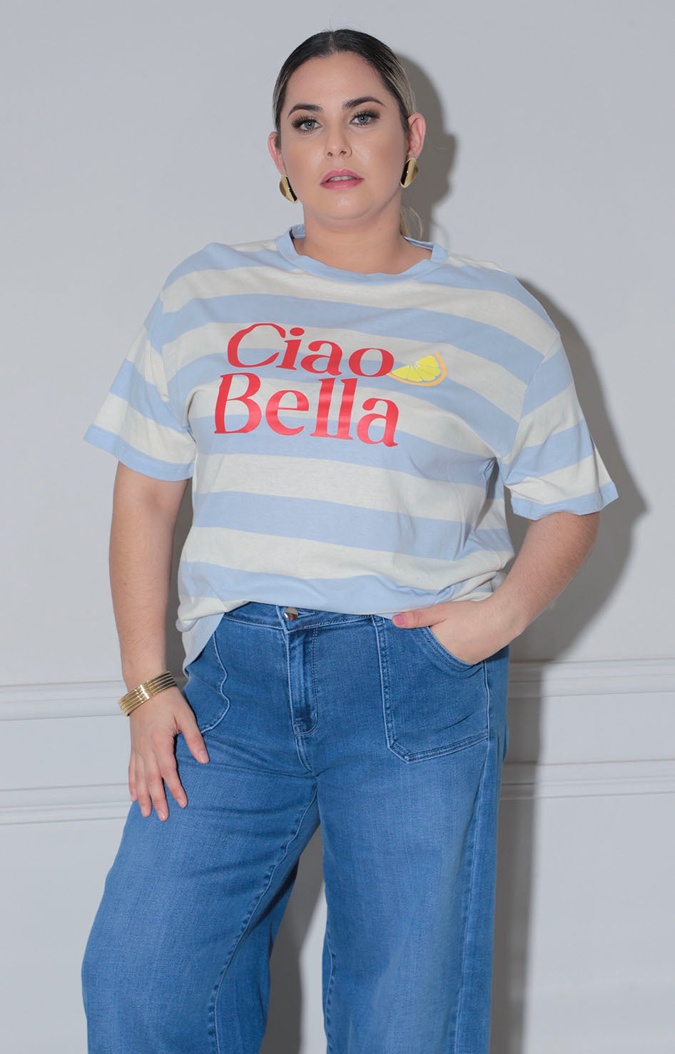 Blusa de rayas azul - BLUSAS CURVY Boutiquemirel 