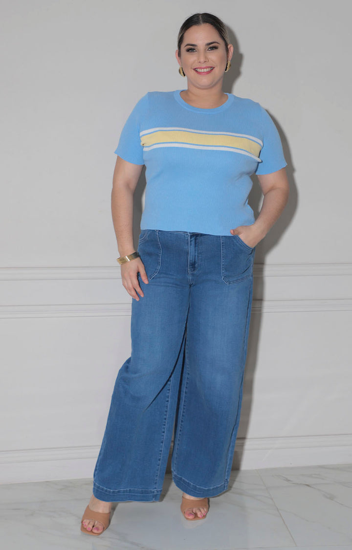 Blusa azul con estampado frontal - BLUSAS CURVY Boutiquemirel 