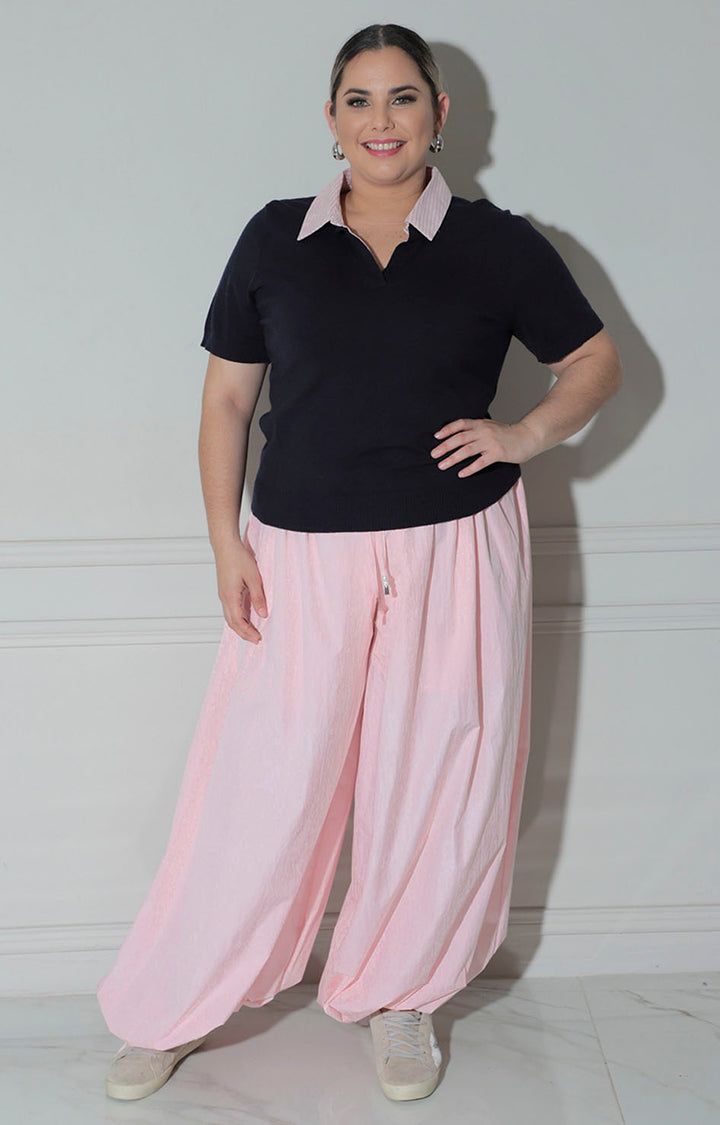 Blusa azul con cuello de rayas - BLUSAS CURVY Boutiquemirel 