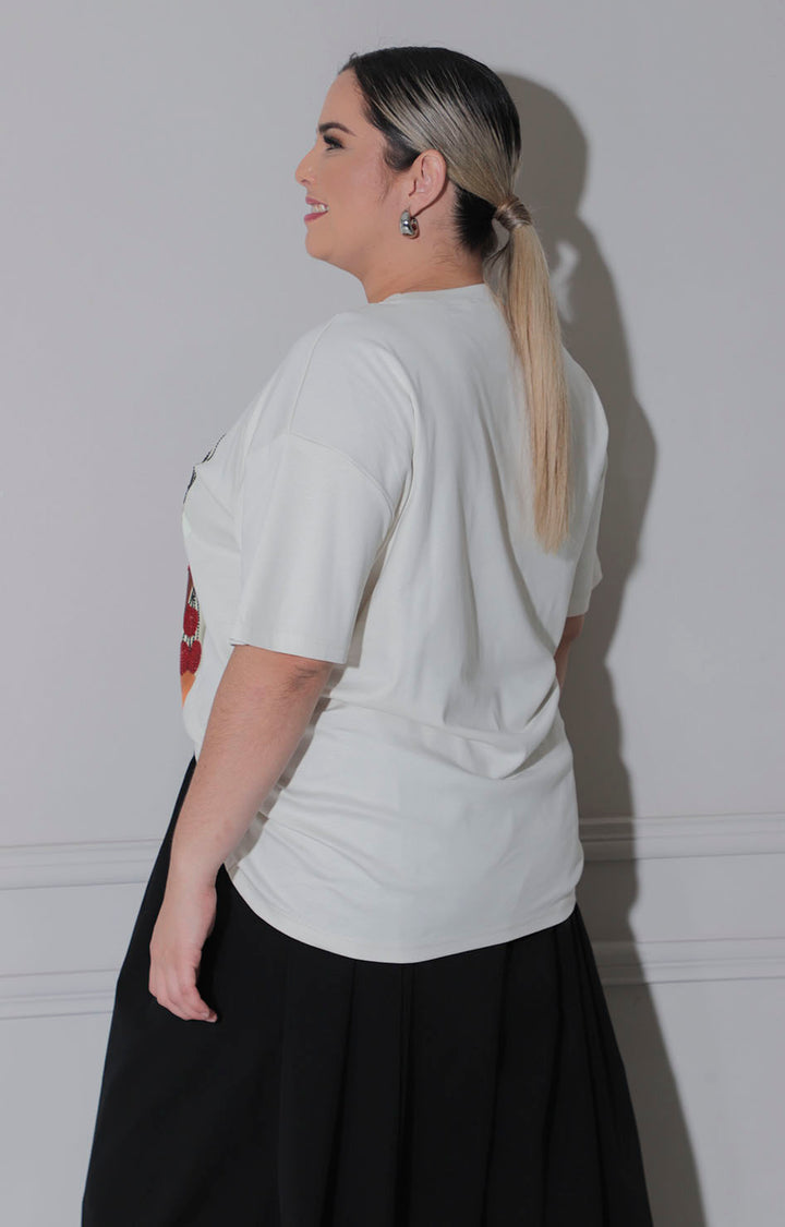 Blusa blanca con estampado y brillos - BLUSAS CURVY Boutiquemirel 