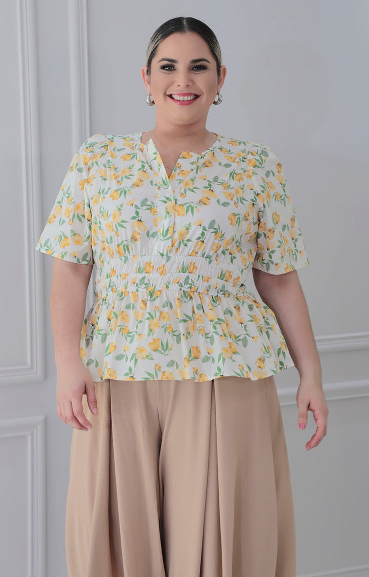 Blusa blanca con estampado de flores - BLUSA CURVY Boutiquemirel 