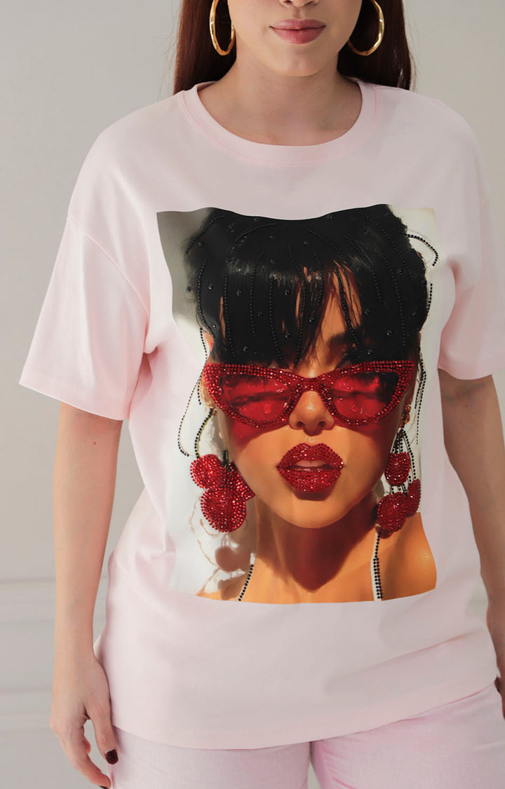 Blusa rosa estampada con brillos - BLUSAS REGULAR Boutiquemirel 