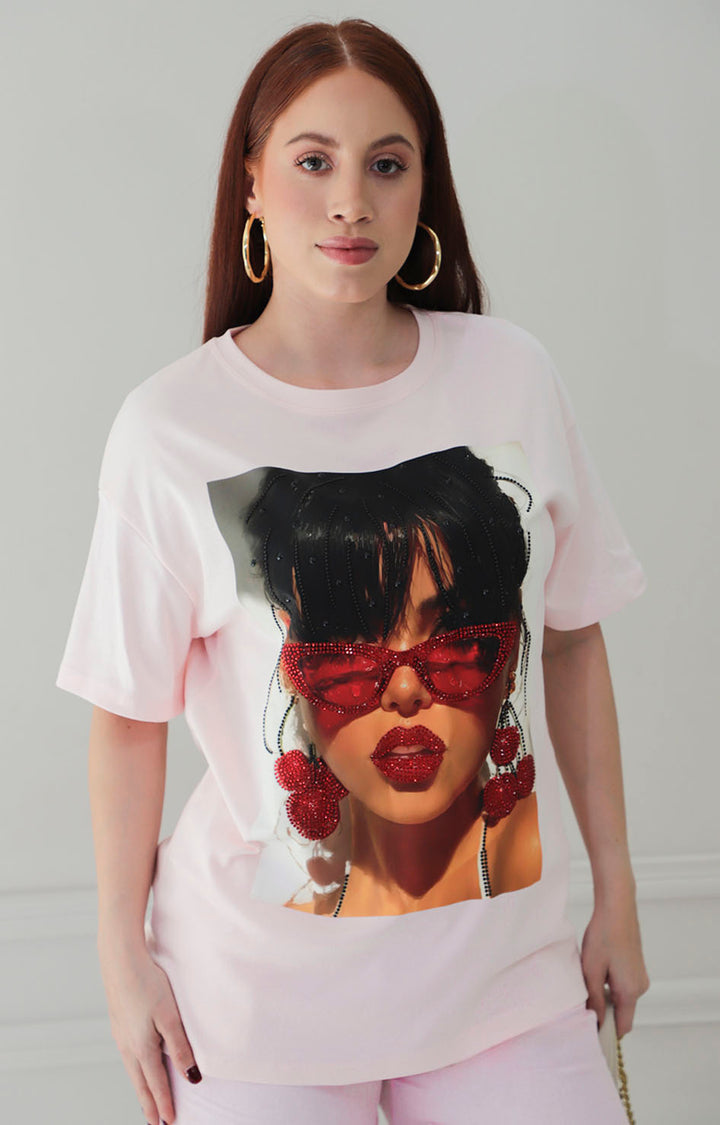 Blusa rosa estampada con brillos - BLUSAS REGULAR Boutiquemirel 