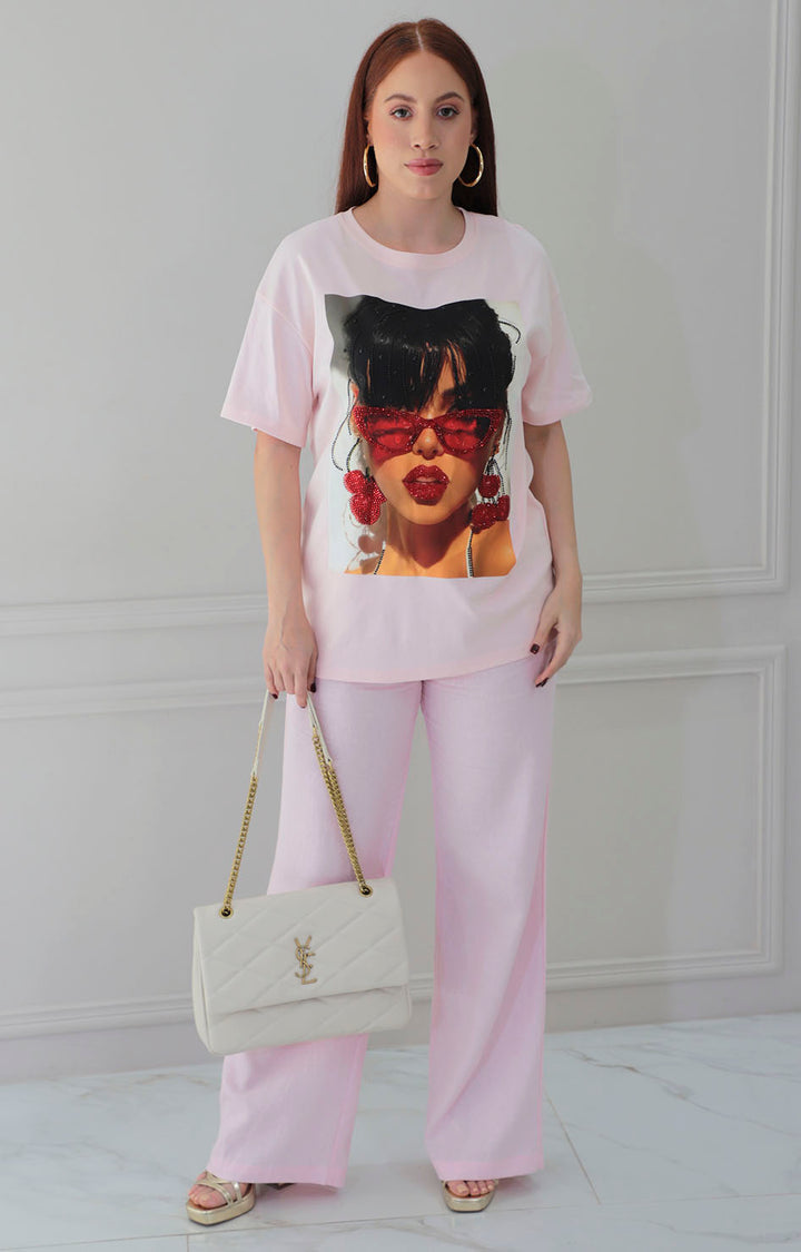 Blusa rosa estampada con brillos - BLUSAS REGULAR Boutiquemirel 