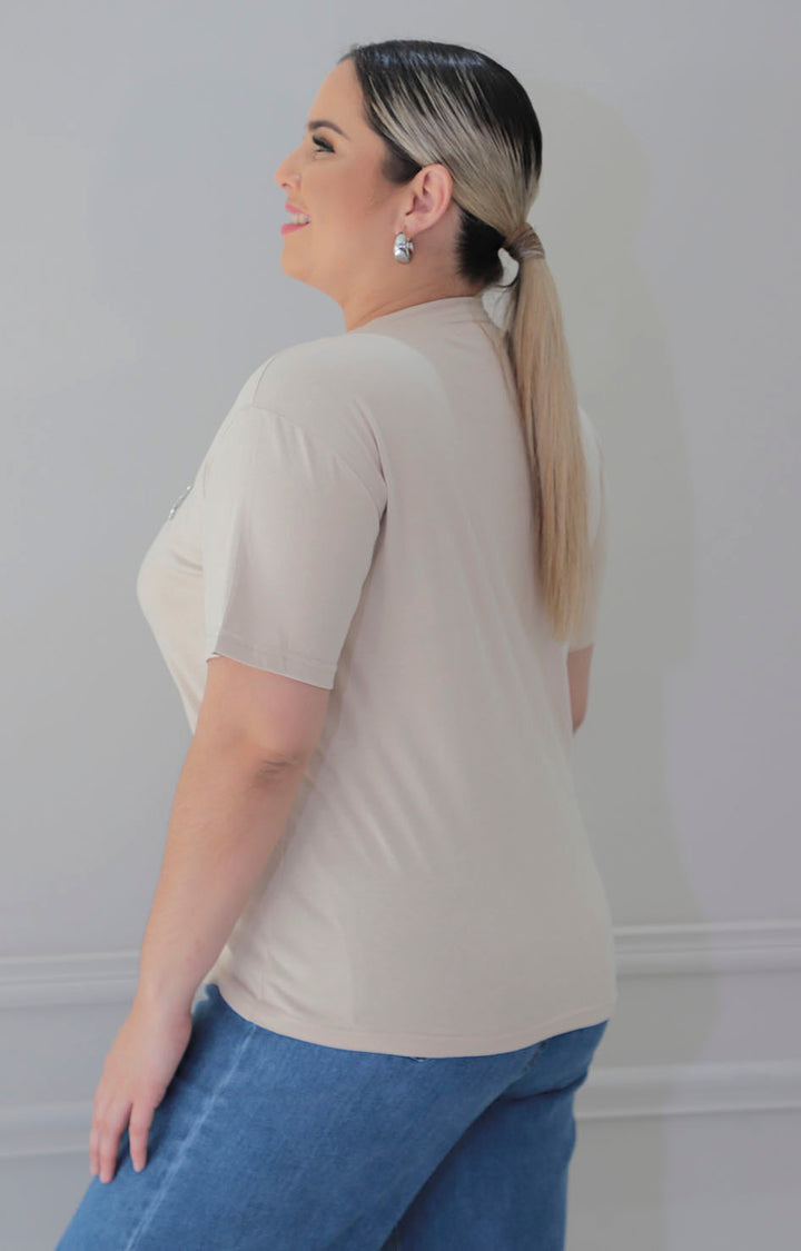Blusa beige estampada - BLUSA CURVY Boutiquemirel 