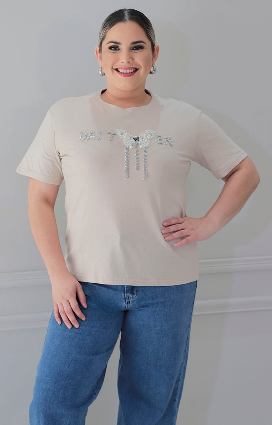 Blusa beige estampada - BLUSA CURVY Boutiquemirel 