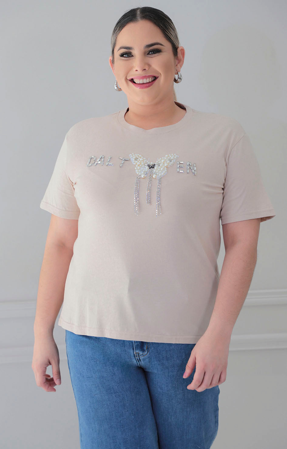 Blusa beige estampada - BLUSA CURVY Boutiquemirel 