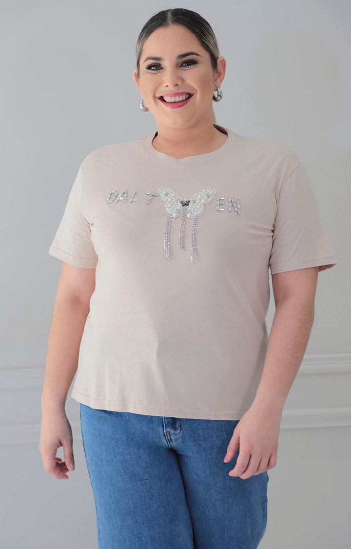 Blusa beige estampada - BLUSA CURVY Boutiquemirel 